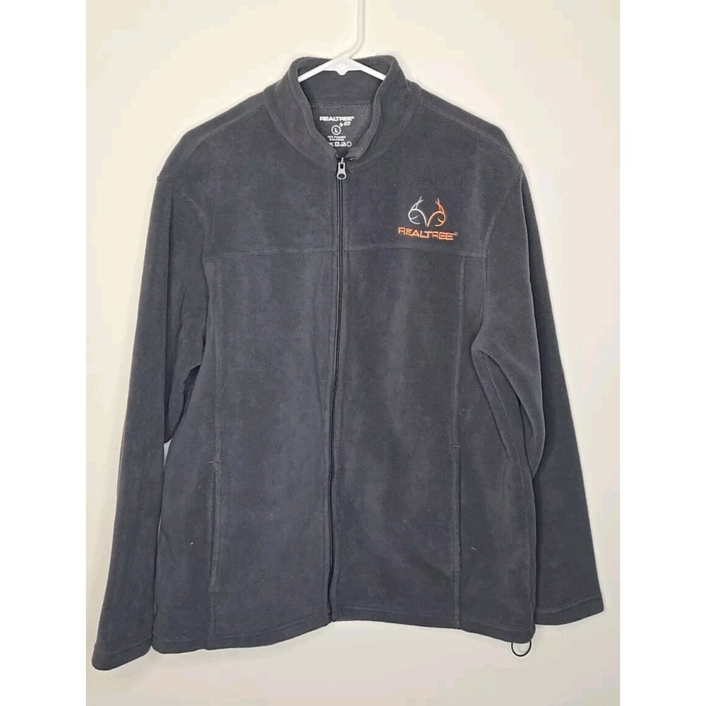 Realtree Jacket Mens‎ L Gray Full Zip Fleece Mock Neck Pockets Hunting